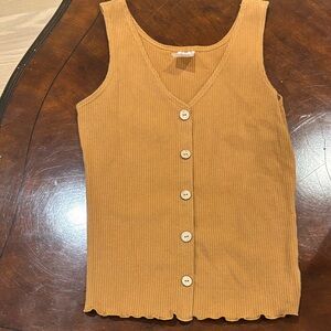 No Boundaries Mustard Ribbed Cotton Top With Faux Buttons Small